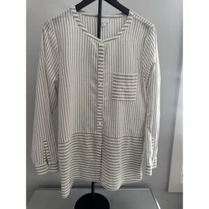 J.Jill Striped Cotton Tunic Top Womens L Roll Tab Sleeves Coastal Chic